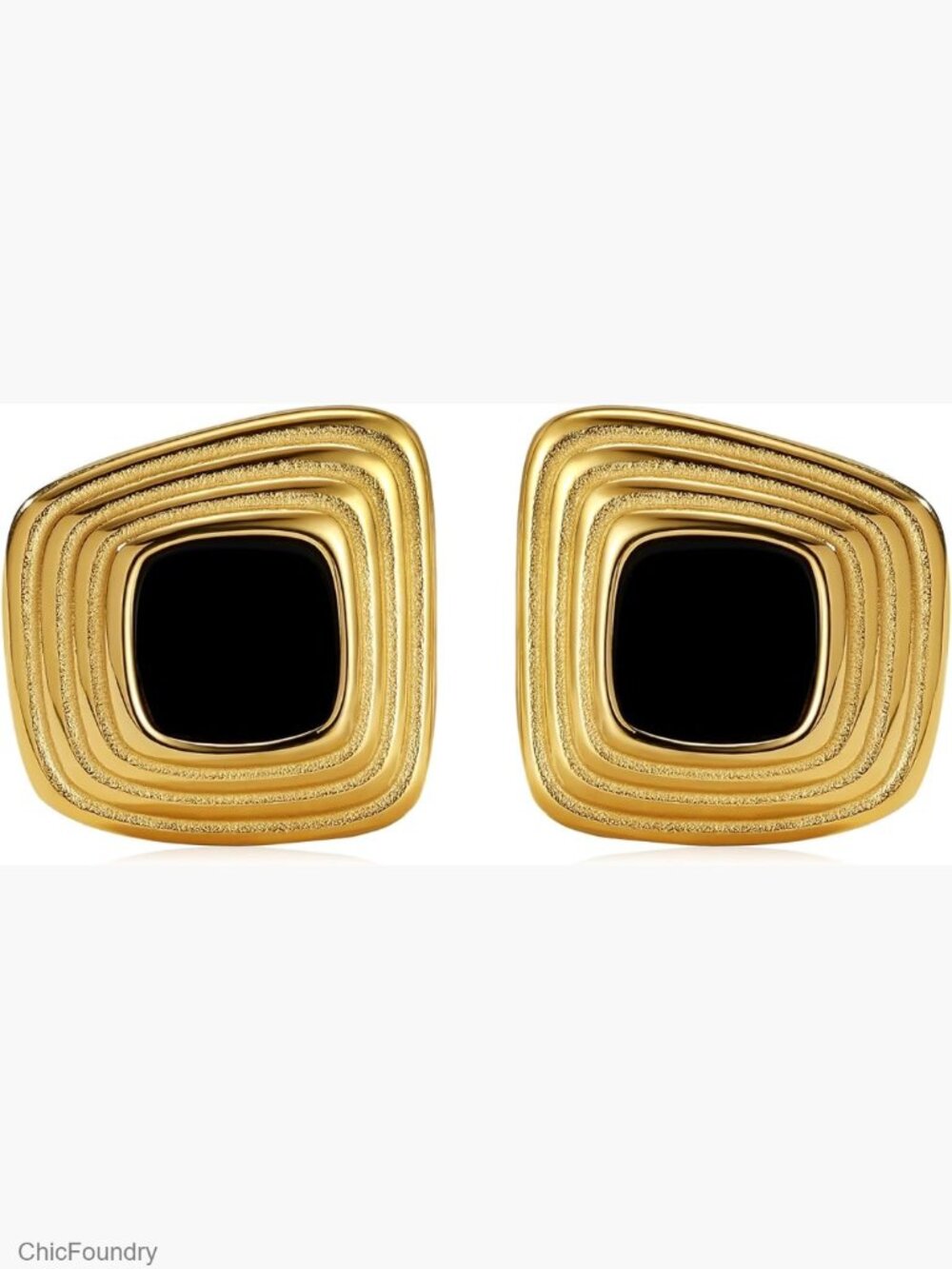 14K Gold Plated Oval Square Stud Chunky Earrings
